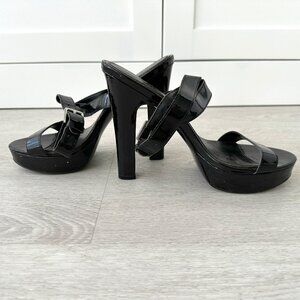 Ralph Lauren Faythe Black Patent Leather Strappy Platform Heels Size 8-1/2